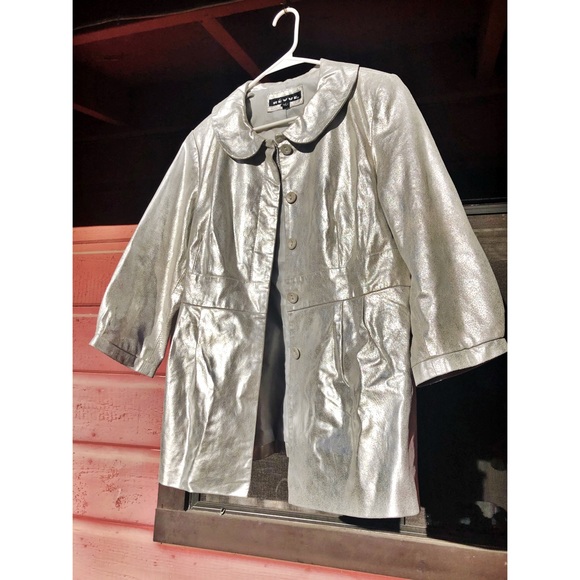 SILVER REAL LEATHER COAT - Picture 1 of 4